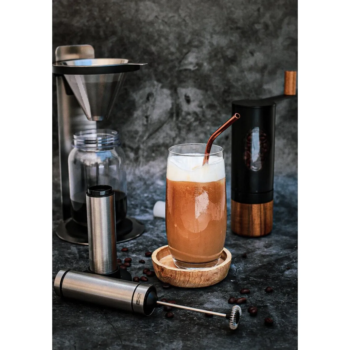 AdhocKaffeemühle Mrs.Bean Akazie/schwarz 21,8cm mit Kurbel