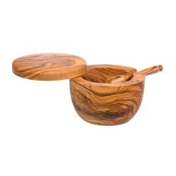 BerardSalzbehälter m .Deckel und Löffel Olivenholz