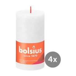 Bolsius4er Pack Stumpenkerze 130/68 Rustik Shine wolkiges weiß 02