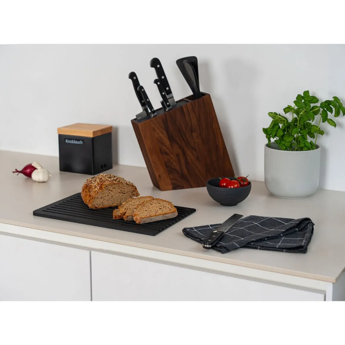 ContinentaMesserblock m. flex. Einsatz/Behälter Walnuss 31x8x24,5cm