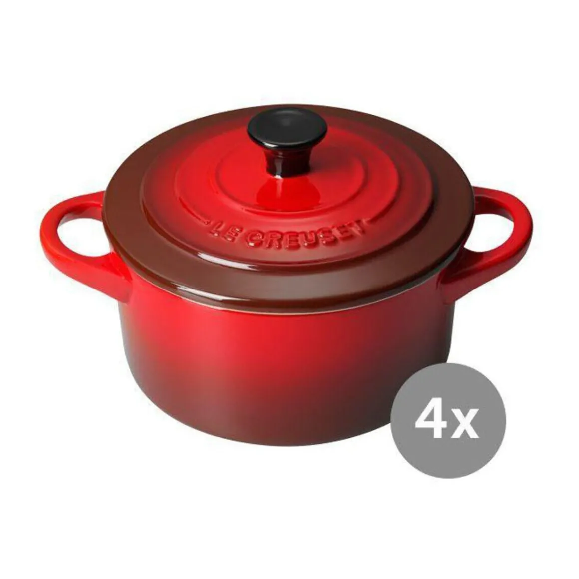 Le CreusetMini Cocotte 4er-Set Kirschrot