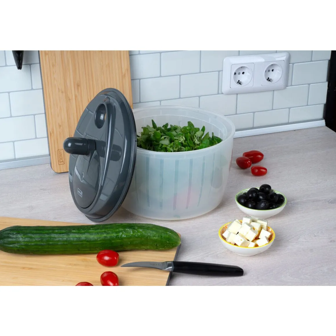 LurchSalatschleuder mit Kurbel 23 cm grau