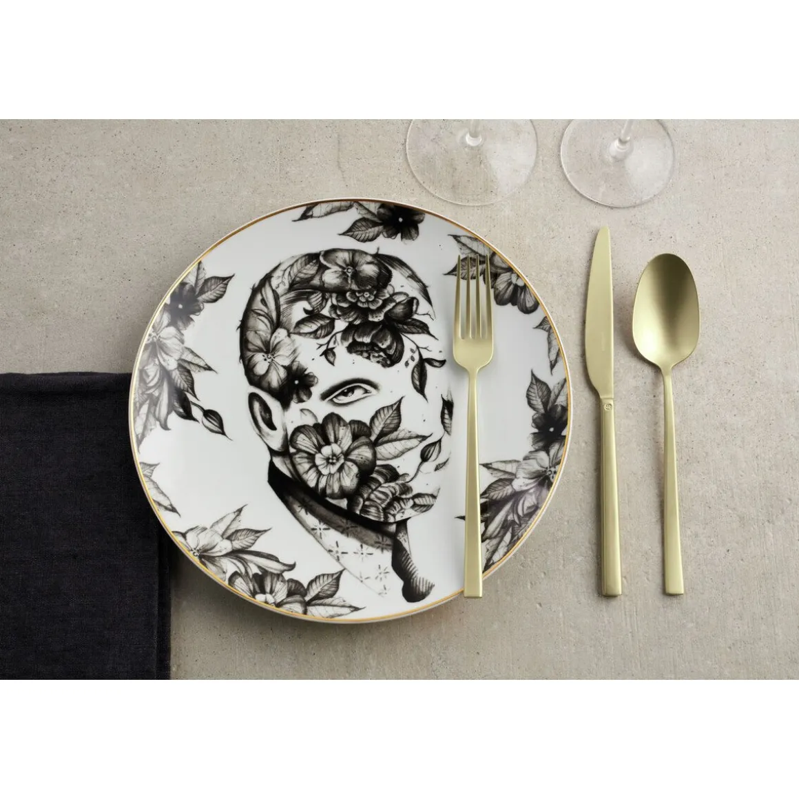 SambonetBesteck-Set 60-tlg. Rock Antique PVD Champagne